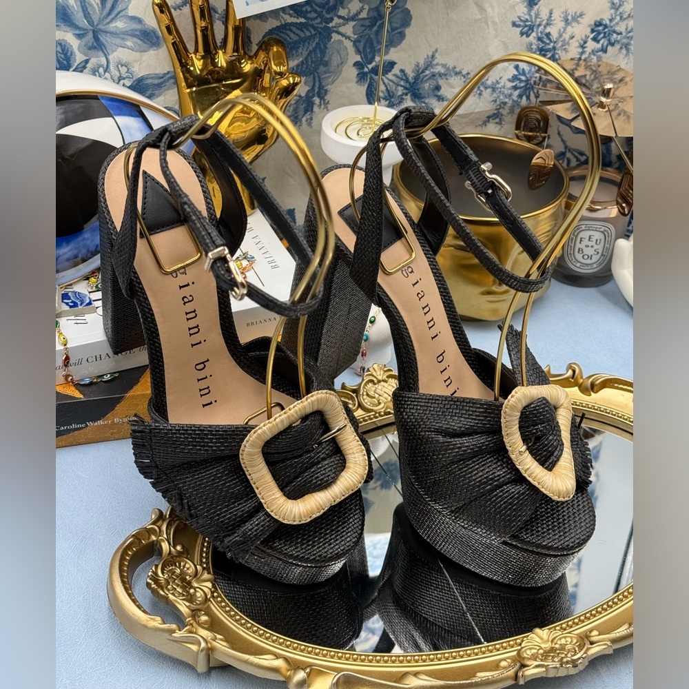 🆕 GIANNI BINI 🧿 NWOB Tobias Raffia Platform Mismatched Buckle Sandals, Sz 7M - Picture 6 of 16